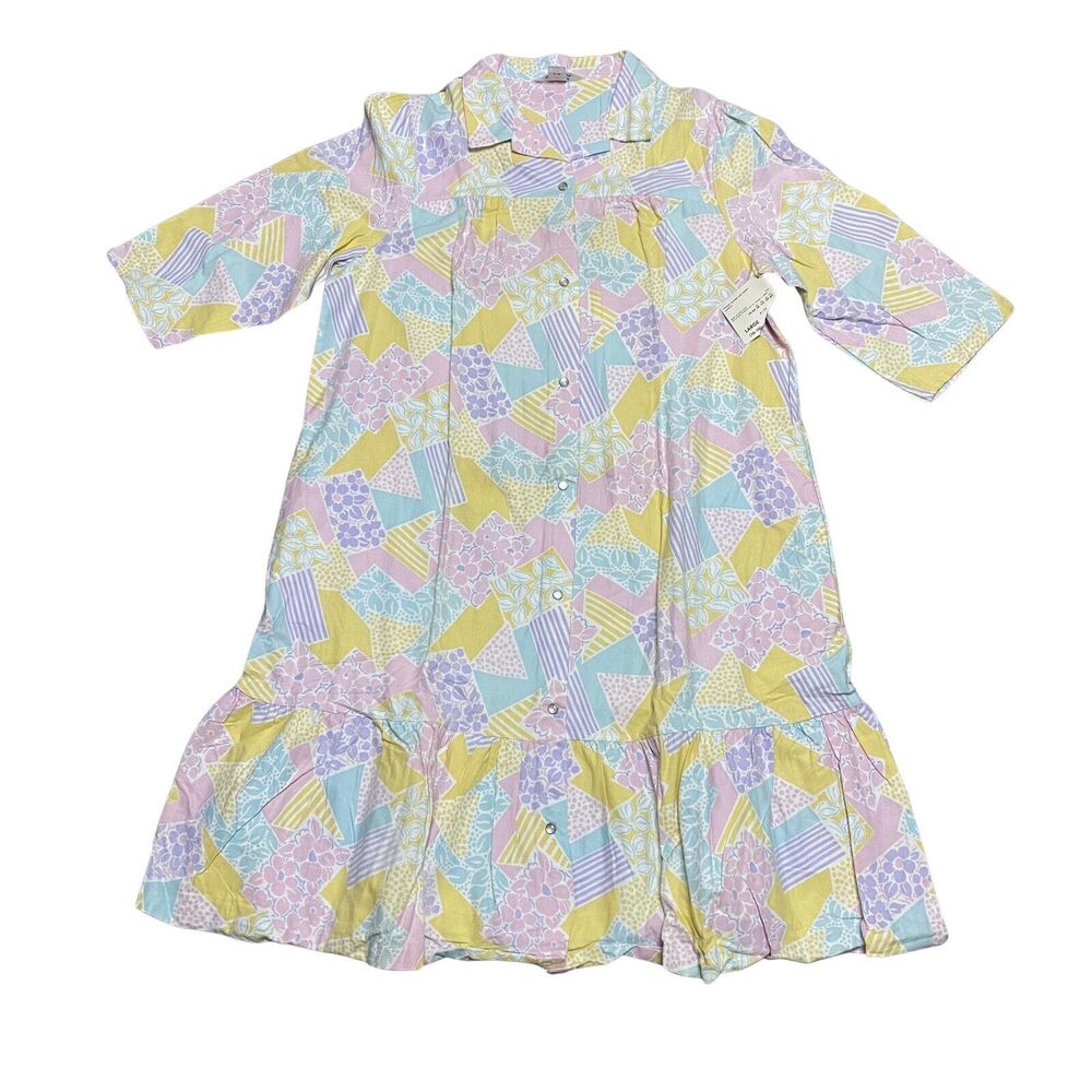 Sears Pastel Patchwork Nightgown Robe in Yellow, Pink, Blue, Lavender